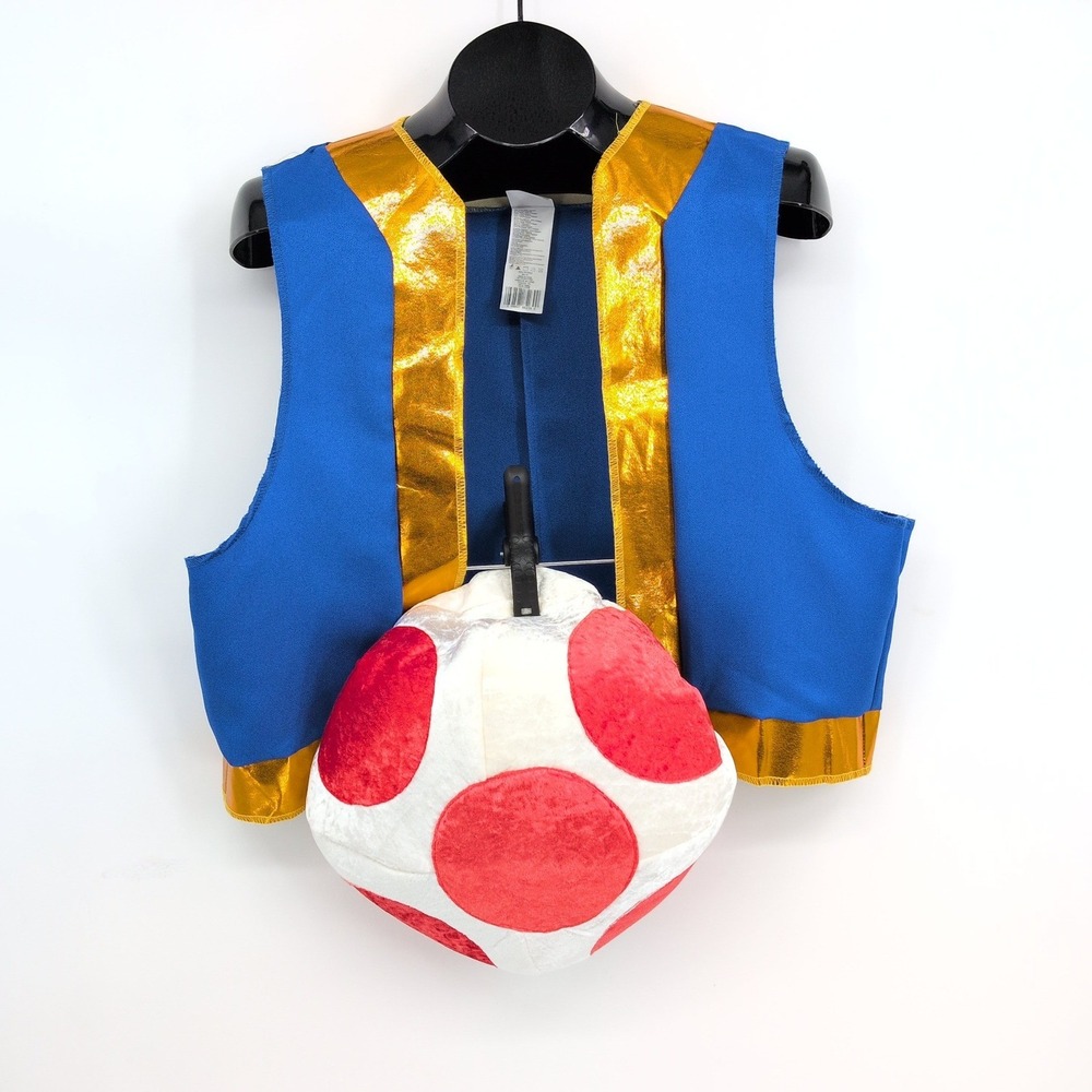 Super Mario Toad Adult Costume Vest Mushroom Velvet Hat Nintendo Otaku One Size